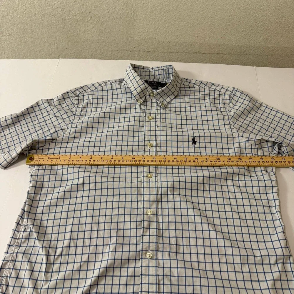 Polo Ralph Lauren Mens Large Classic Fit Performance Shirt Blue White Check